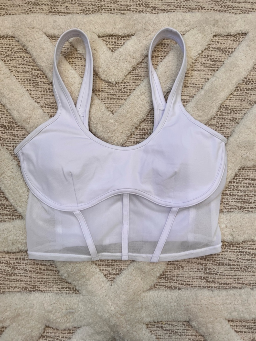 ALO Yoga White Airbrush Longline Mesh Corset Tank Bra Crop Top Small